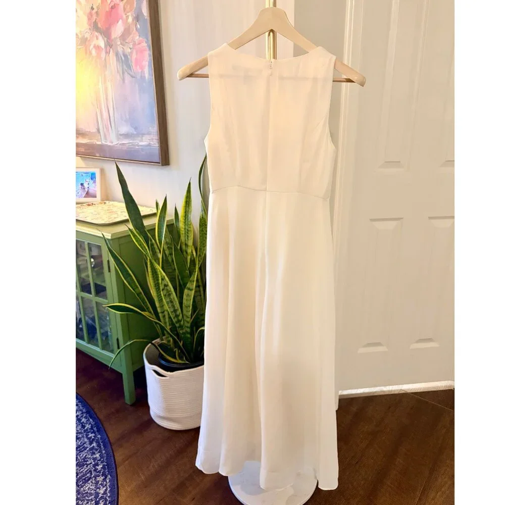 White House Black Market Flowy Wide Leg Overlay Ivory Jumpsuit 6P - Picture 4 of 12